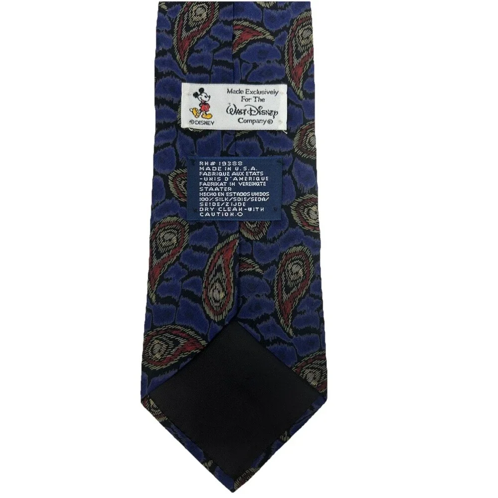 Vintage Disney Mickey Mouse Tie Paisley Blue‎ Red Silk Made in USA  57